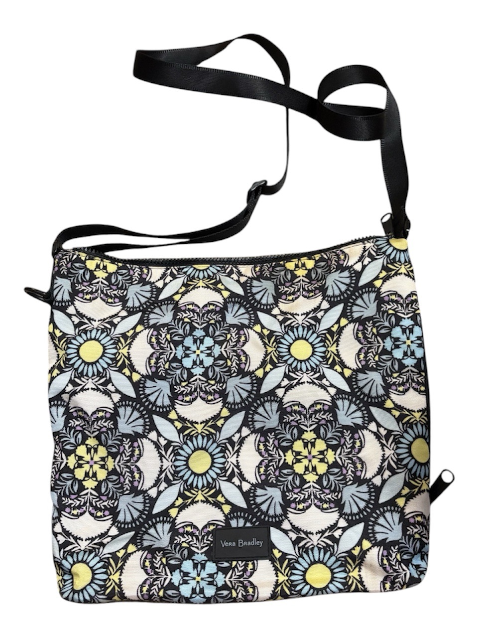 Vera Bradley Black Floral Mosaic Crossbody With Blue And Yellow Accents